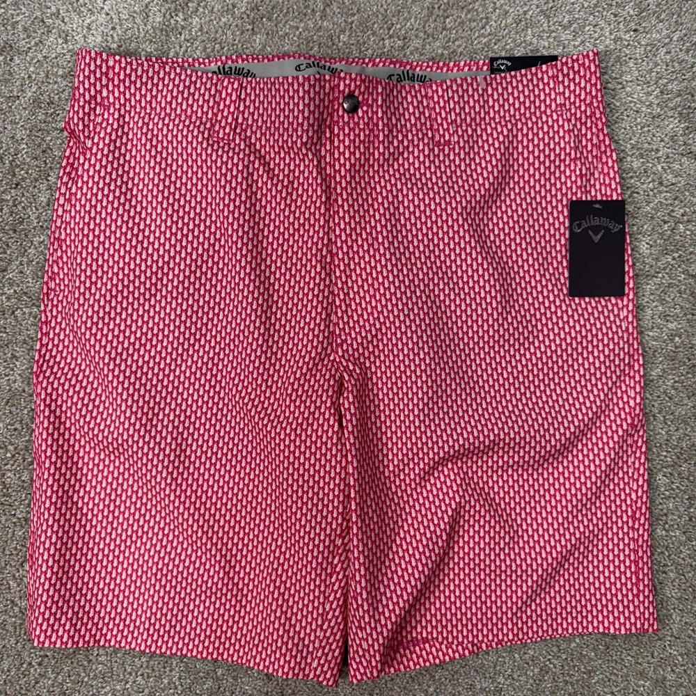 Callaway Shorts Mens 36 Opti-Dri Stretch Very Berry Golf Bag Print NEW